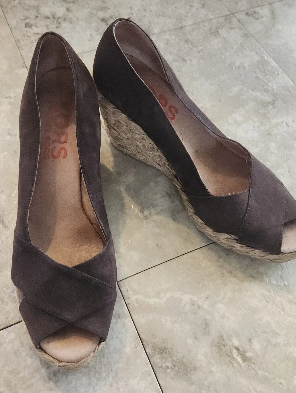 Michael Kors Brown Leather suede & Insole braided wedge heel sandal